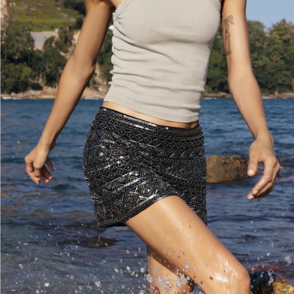 Black and Silver Sequin Mini Skirt